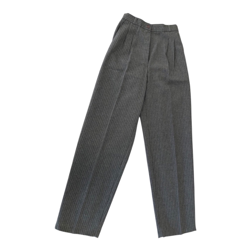 VTG Women’s Wide Leg Pinstripe Trousers in Charcoal Gray